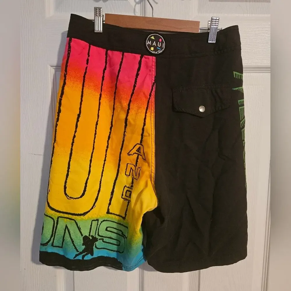 Men's retro bright neon swim trunks by Maui & sons size 30